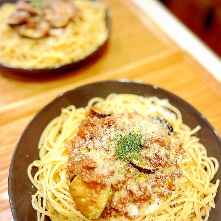 レンジで簡単！なすのミートソーススパゲティ♡